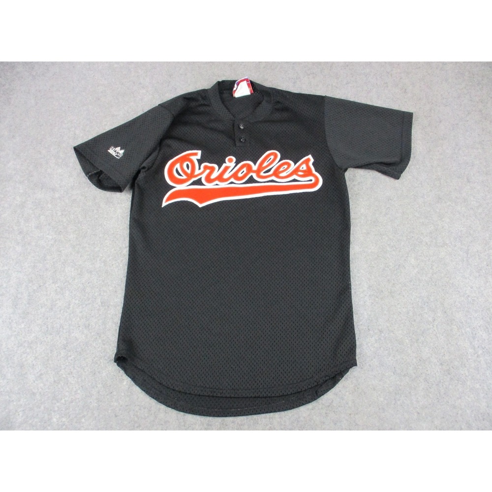 VTG Baltimore Orioles Baseball Jersey Mens Small Black Diamond MLB Majestic USA